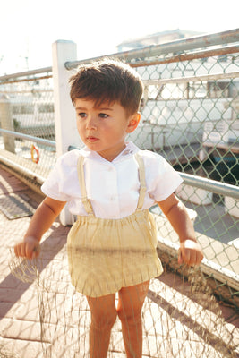 Calla Lili Boys Linen Shirt With Bird - White/Sand