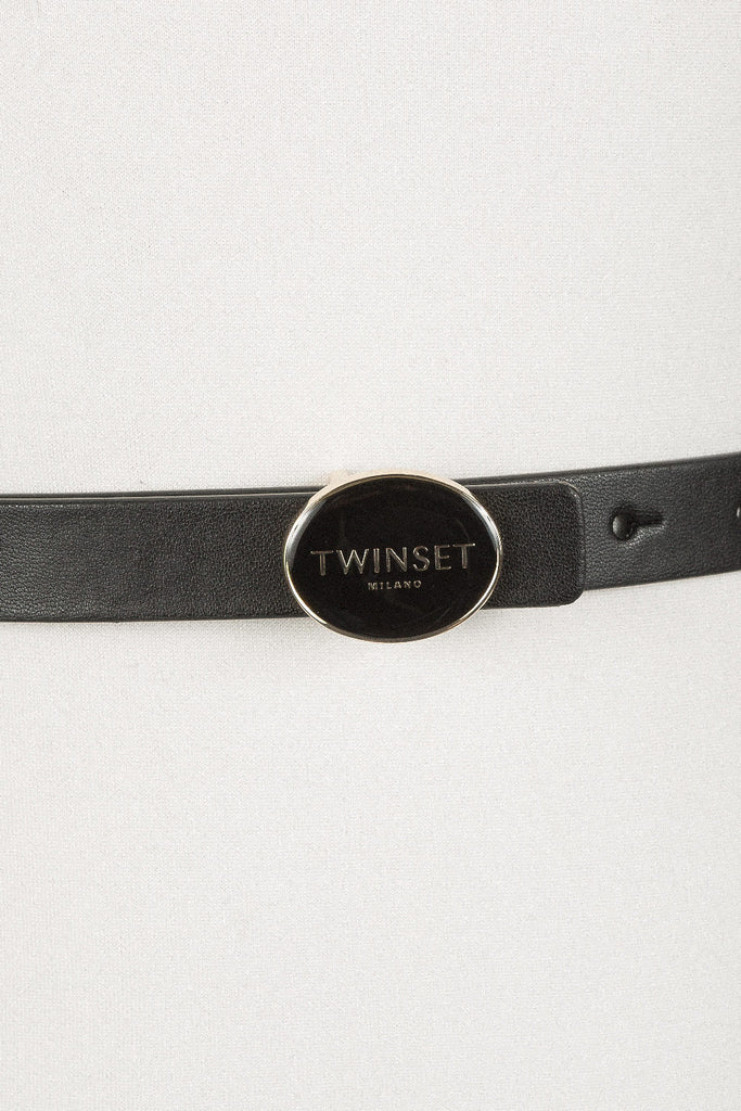 Twinset Oval Enameled Buckle Belt - Black
