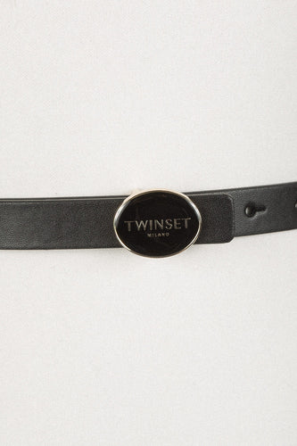 Twinset Oval Enameled Buckle Belt - Black