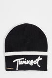 Twinset Knit Cuffed Logo Hat - Black/Snow