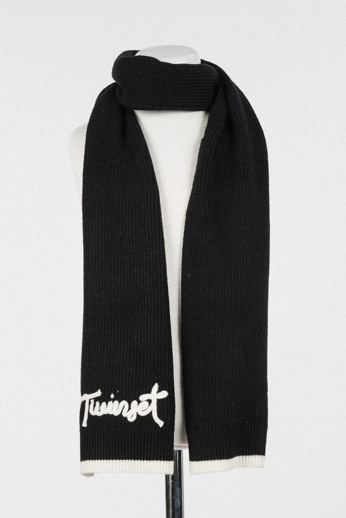 Twinset Knit Logo Scarf - Black/Snow
