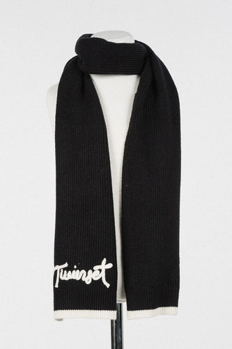 Twinset Knit Logo Scarf - Black/Snow