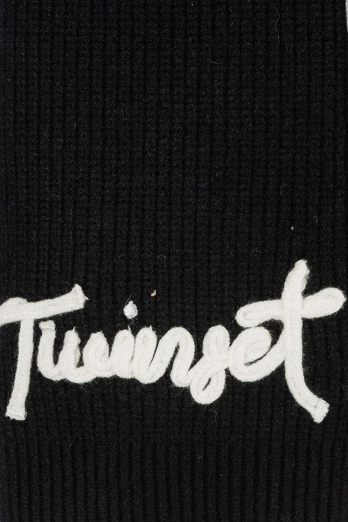 Twinset Knit Logo Scarf - Black/Snow