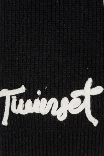 Twinset Knit Logo Scarf - Black/Snow