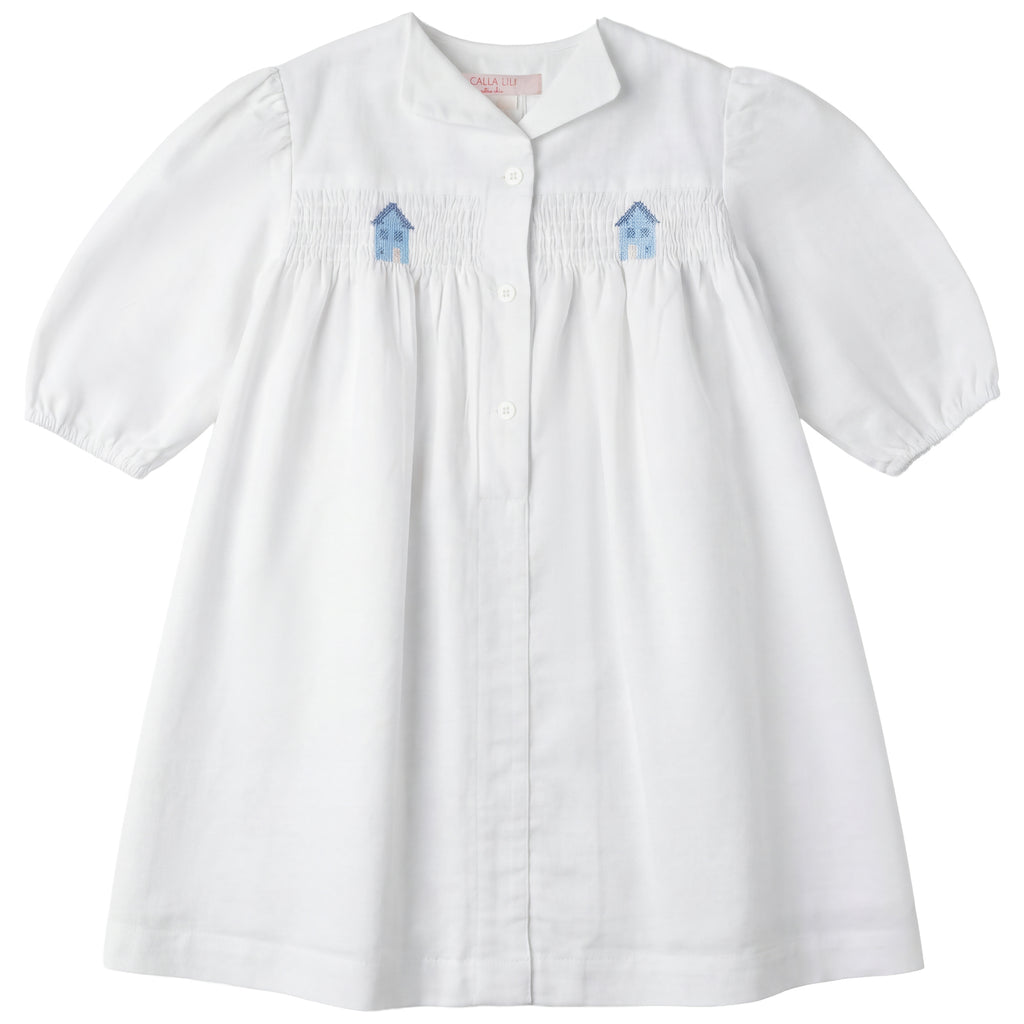 Calla Lili Girls Dress With Smocking - White
