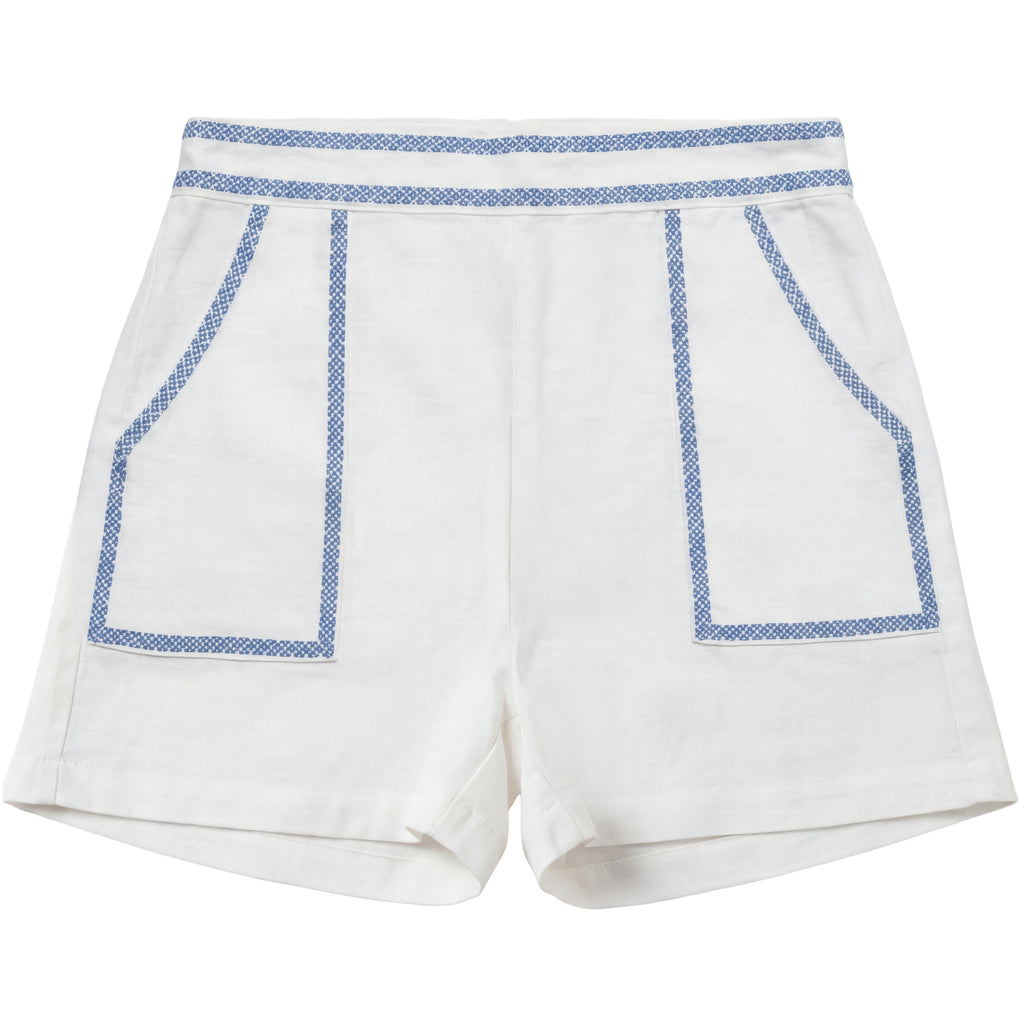Calla Lili Boys Linen Bermuda Shorts - White/Blue