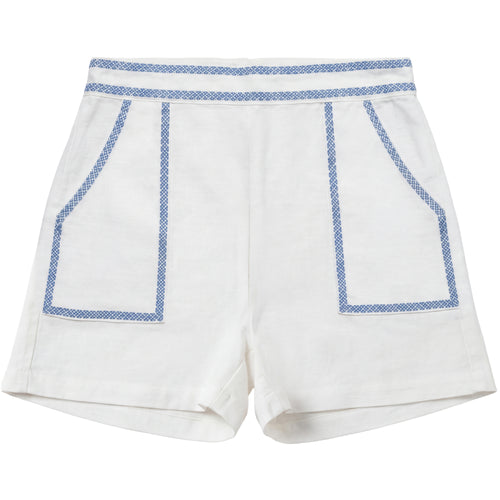 Calla Lili Boys Linen Bermuda Shorts - White/Blue