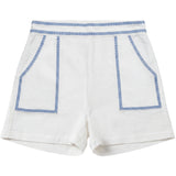 Calla Lili Boys Linen Bermuda Shorts - White/Blue
