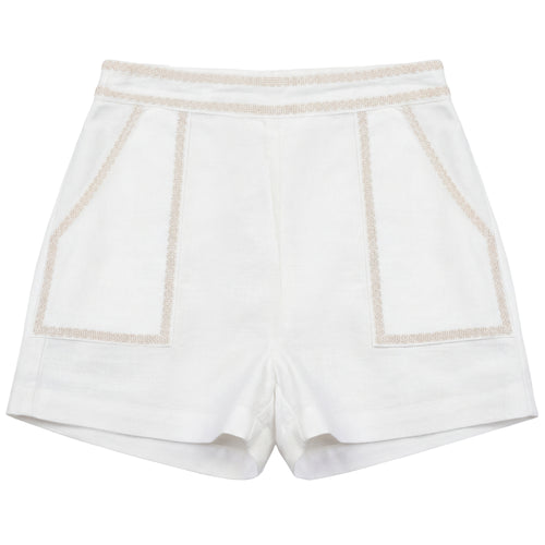 Calla Lili Boys Linen Bermuda Shorts - White/Sand