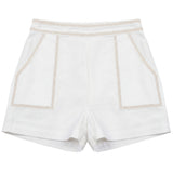 Calla Lili Boys Linen Bermuda Shorts - White/Sand