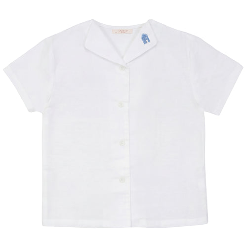 Calla Lili Boys Linen Shirt With House - White/Blue