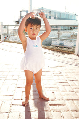 Calla Lili Baby Boy Linen House Romper - White