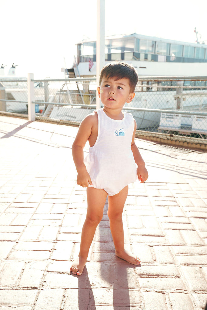 Calla Lili Baby Boy Linen House Romper - White