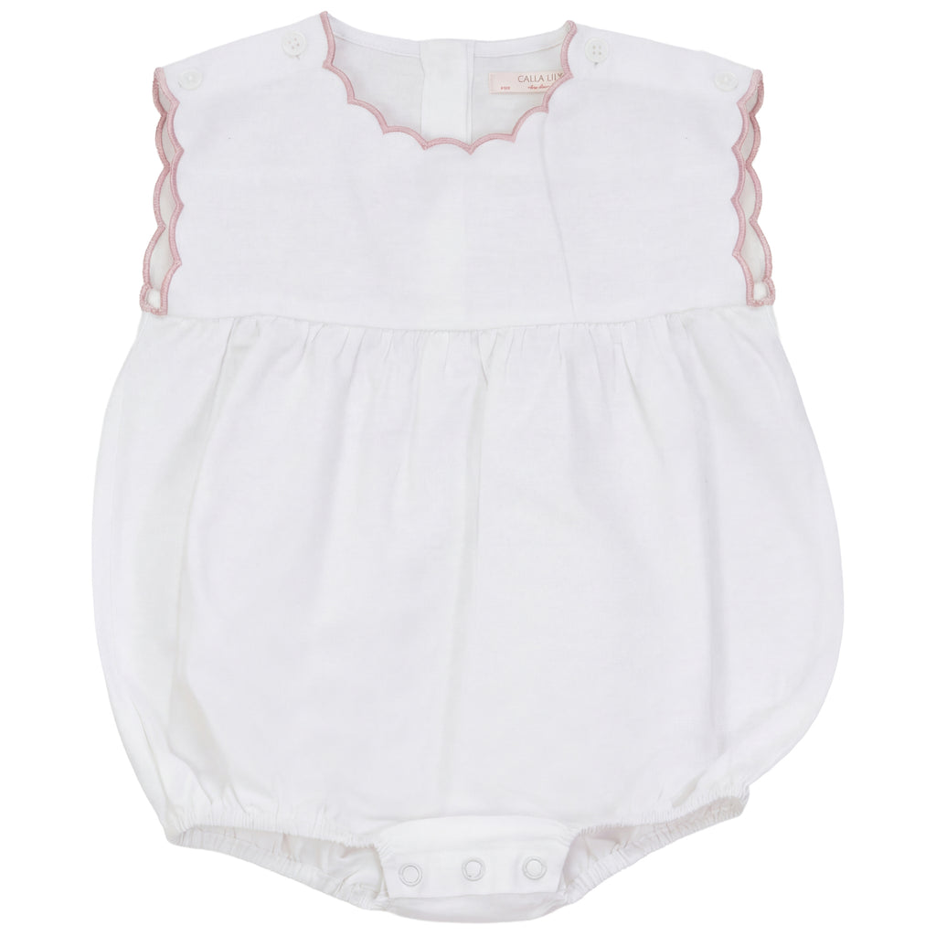 Calla Lili Baby Girl Linen Romper With Scallops