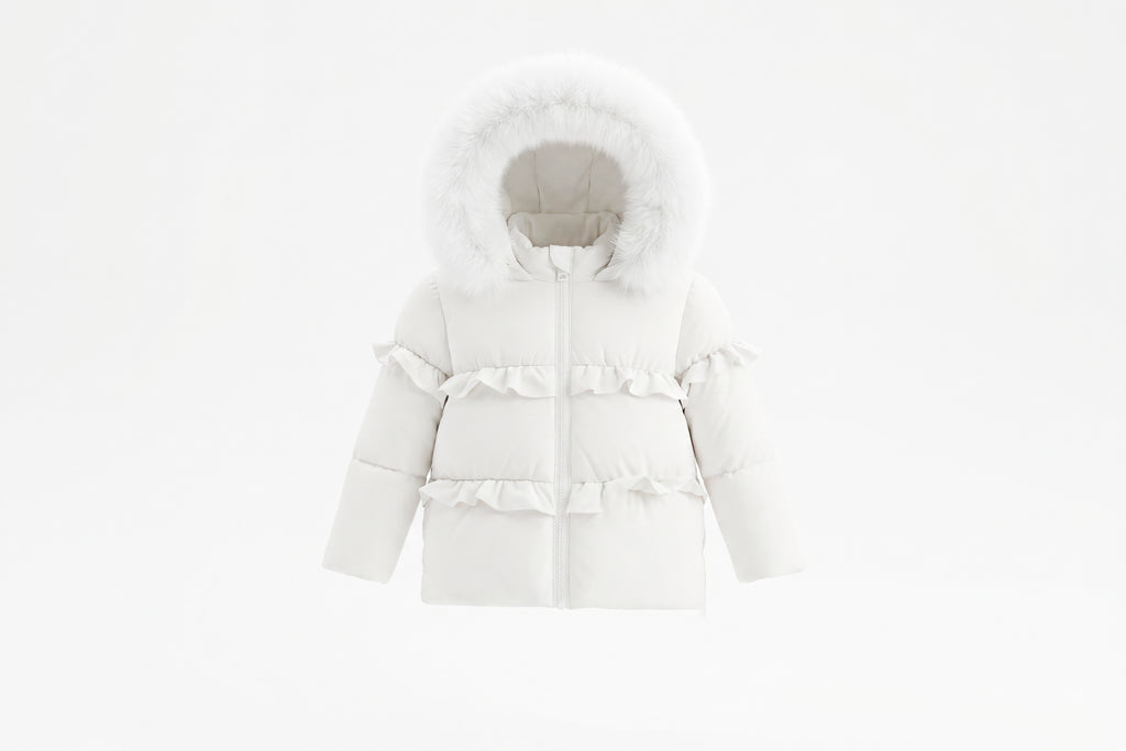 Pramie Little Girls Ruffle Coat - Ivory