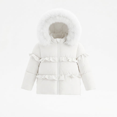 Pramie Little Girls Ruffle Coat - Ivory