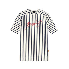 Load image into Gallery viewer, Bamboo Script Striped T-shirt Dress - Navy