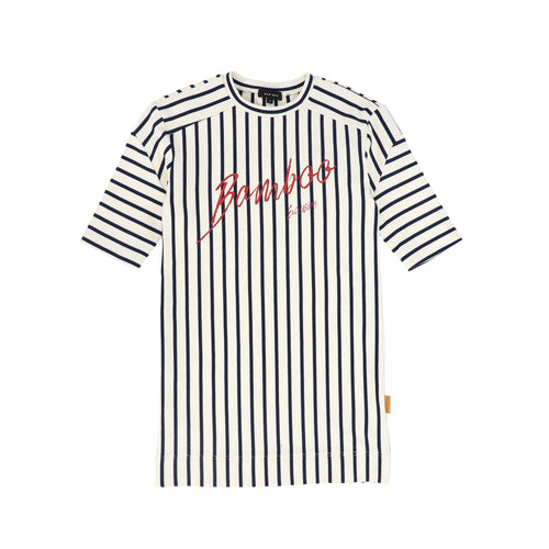Bamboo Script Striped T-shirt Dress - Navy