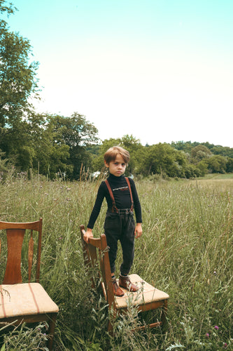 Calla Lili Boys Denim Pants With Suspenders - Black