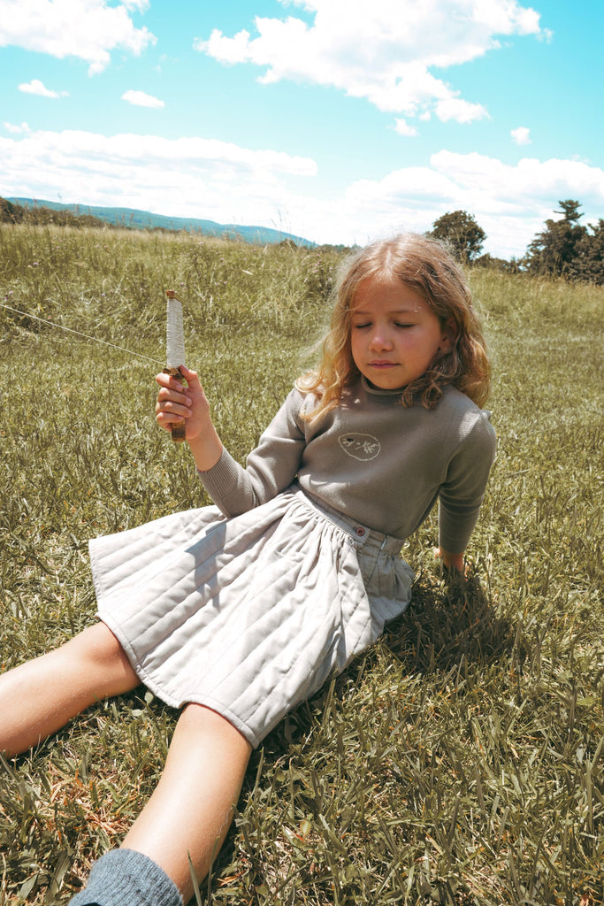 Calla Lili Girls Sweater With Cross Stitch - Taupe