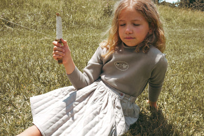 Calla Lili Girls Sweater With Cross Stitch - Taupe