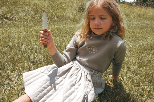 Calla Lili Girls Sweater With Cross Stitch - Taupe