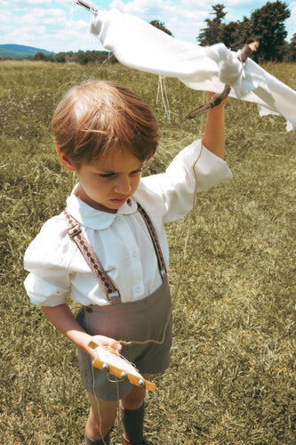 Calla Lili Boys Shirt With Embroidery - Cream/Brown