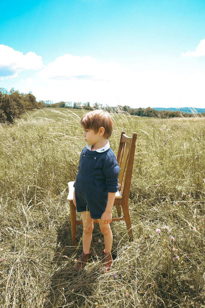 Calla Lili Boys Shirt With Embroidery - Cream/Blue