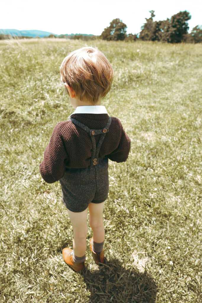 Calla Lili Boys Tweed Shorts With Suspenders - Grey/Brown