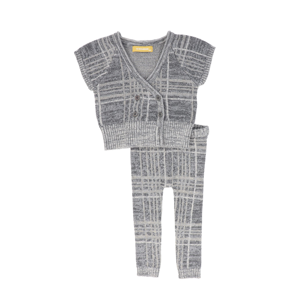 Le Bourdon Plaid Knit Vest Set - Grey