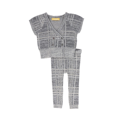 Le Bourdon Plaid Knit Vest Set - Grey