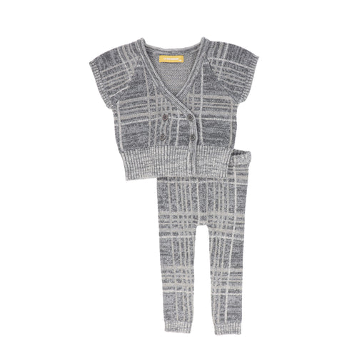 Le Bourdon Plaid Knit Vest Set - Grey