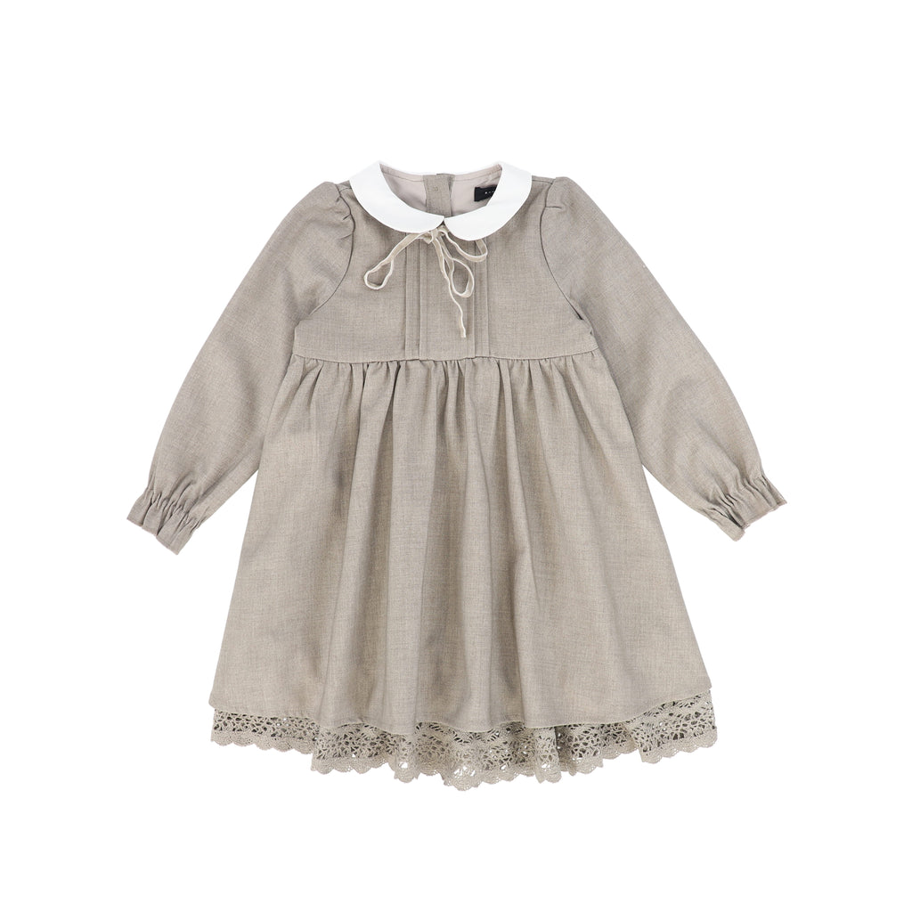 Bamboo Wool Collar Pleat Front Dress - Beige
