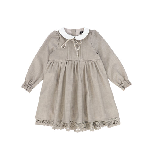 Bamboo Wool Collar Pleat Front Dress - Beige