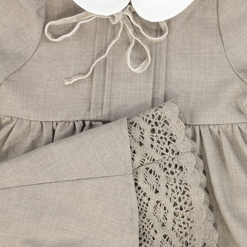 Bamboo Wool Collar Pleat Front Dress - Beige