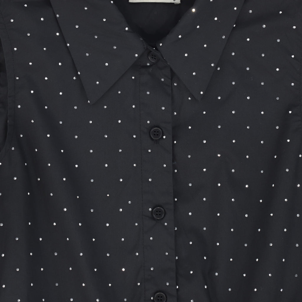 Valentina Rhinestone Collared Jumper - Black