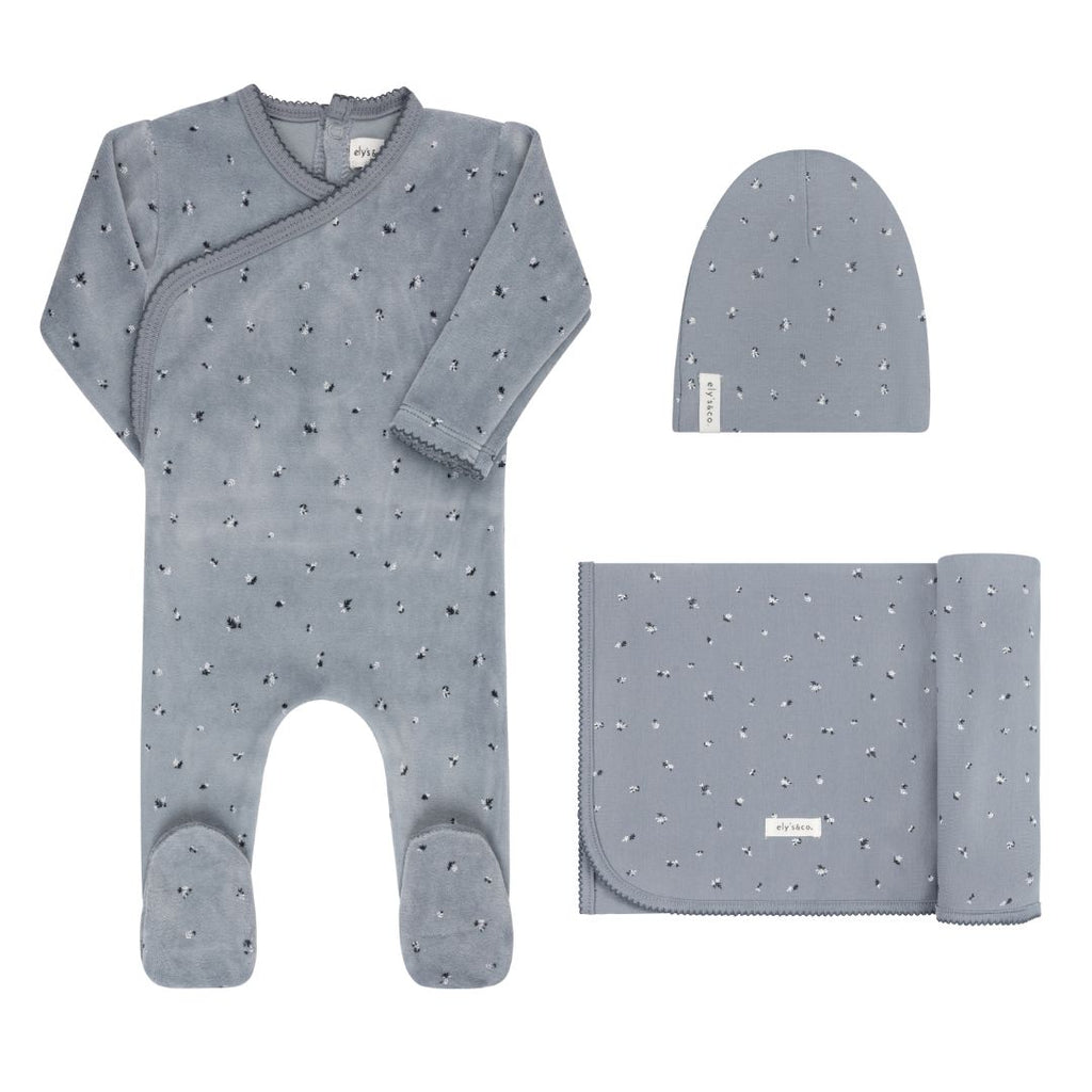 Ely's & Co Velour Cluster Leaf Layette Set - Blue