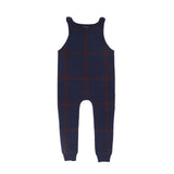 Bamboo Plaid Knit Overalls - Navy