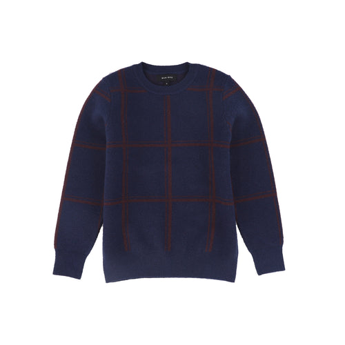 Bamboo Plaid Knit Sweater - Navy