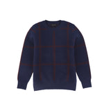 Bamboo Plaid Knit Sweater - Navy