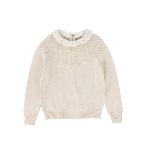 Bace Pointelle Lace Collar Sweater - Oatmeal