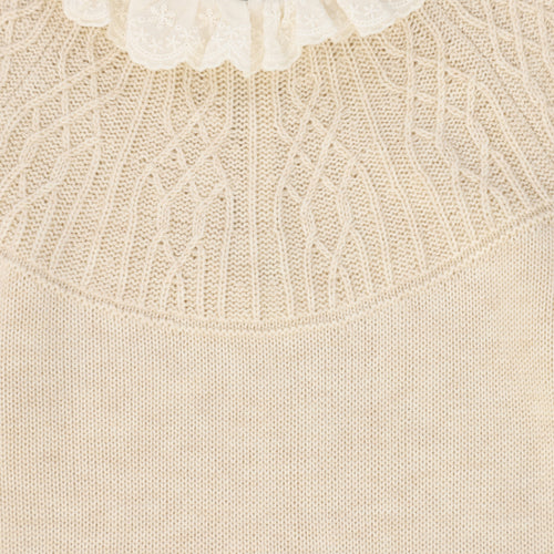 Bace Pointelle Lace Collar Sweater - Oatmeal