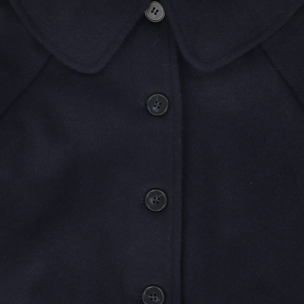 Bamboo Wool Collar Swing Coat - Navy