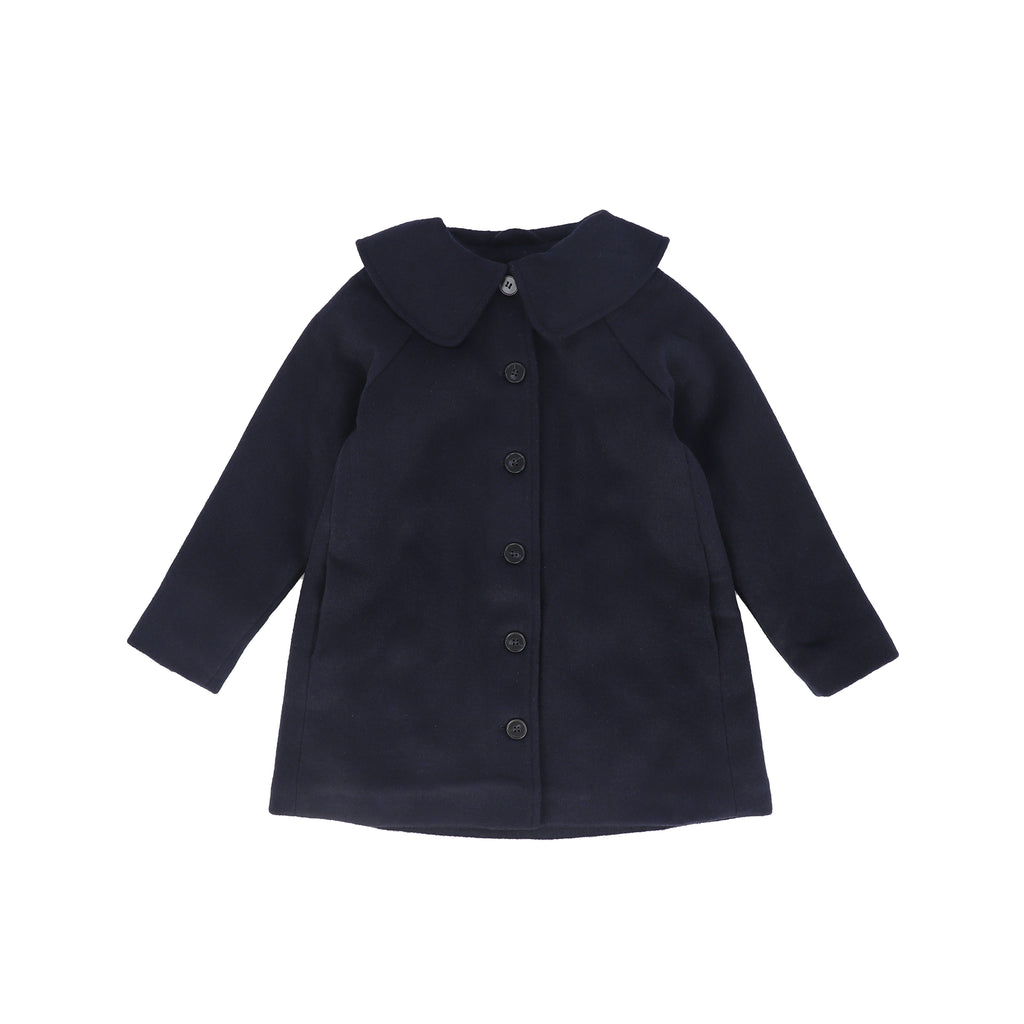 Bamboo Wool Collar Swing Coat - Navy