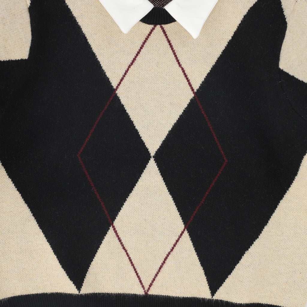 Bace Collared Argyle Sweater - Black