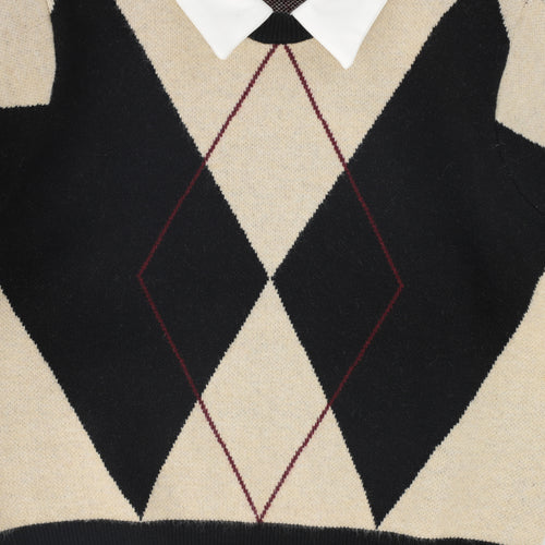 Bace Collared Argyle Sweater - Black