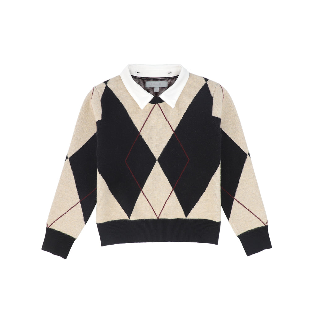Bace Collared Argyle Sweater - Black
