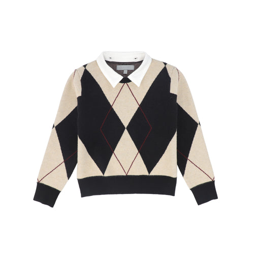 Bace Collared Argyle Sweater - Black