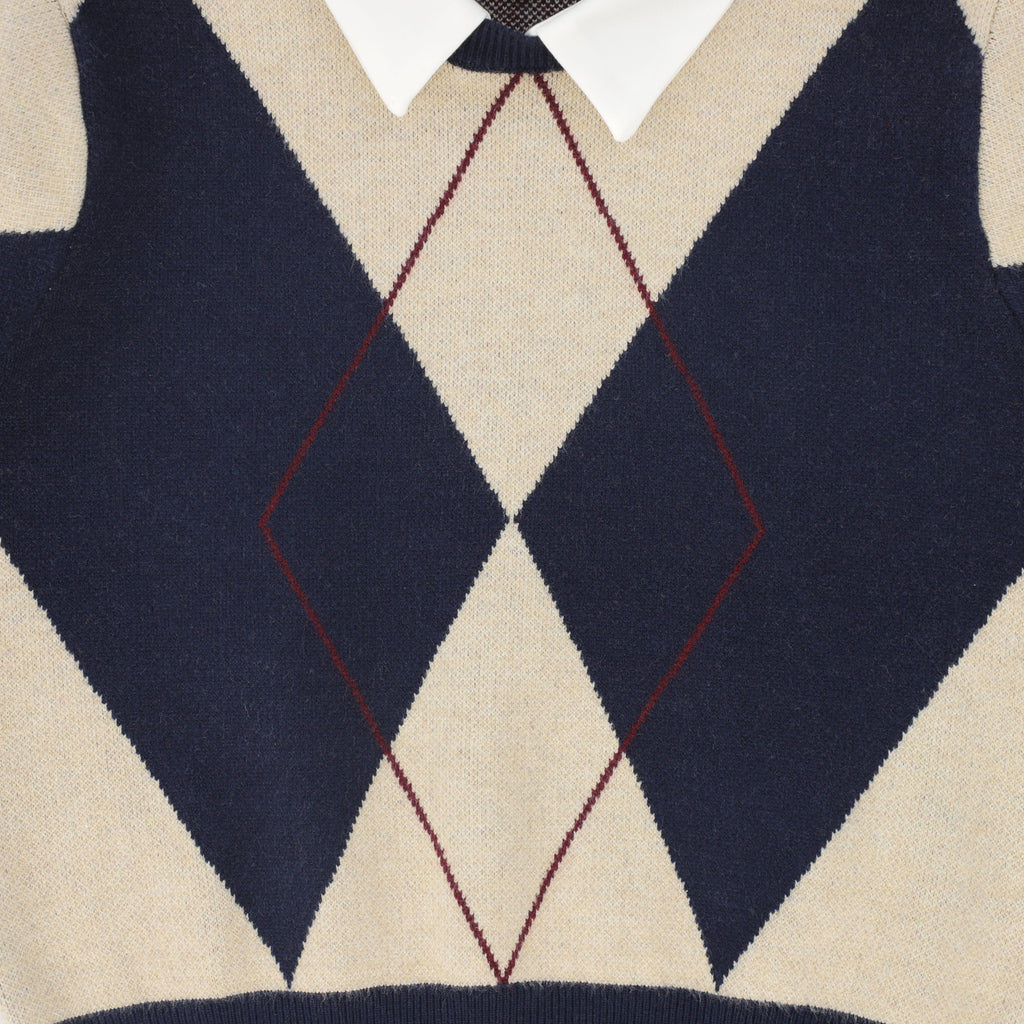Bace Collared Argyle Sweater - Navy