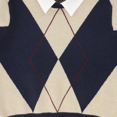 Bace Collared Argyle Sweater - Navy
